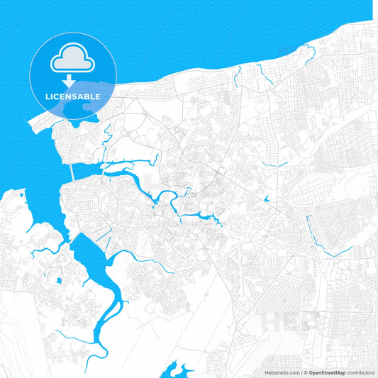 Sao Luis, Brazil PDF vector map with water in focus