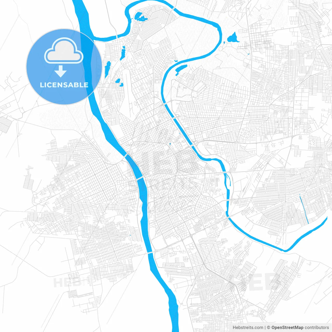 Teresina, Brazil PDF vector map with water in focus
