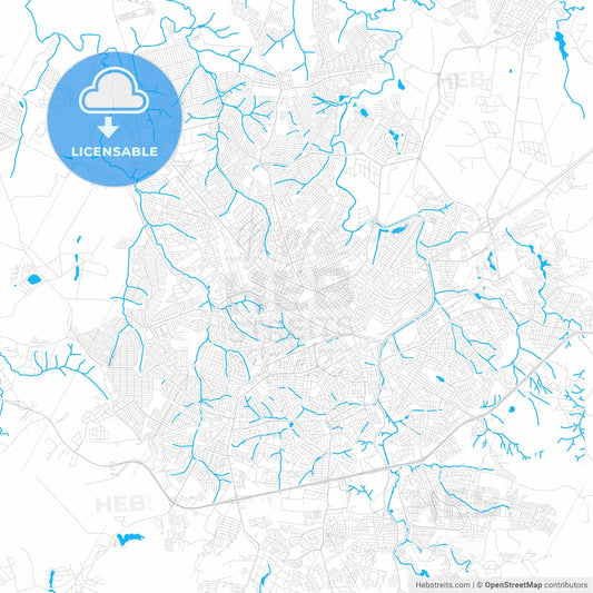 Sorocaba, Brazil PDF vector map with water in focus