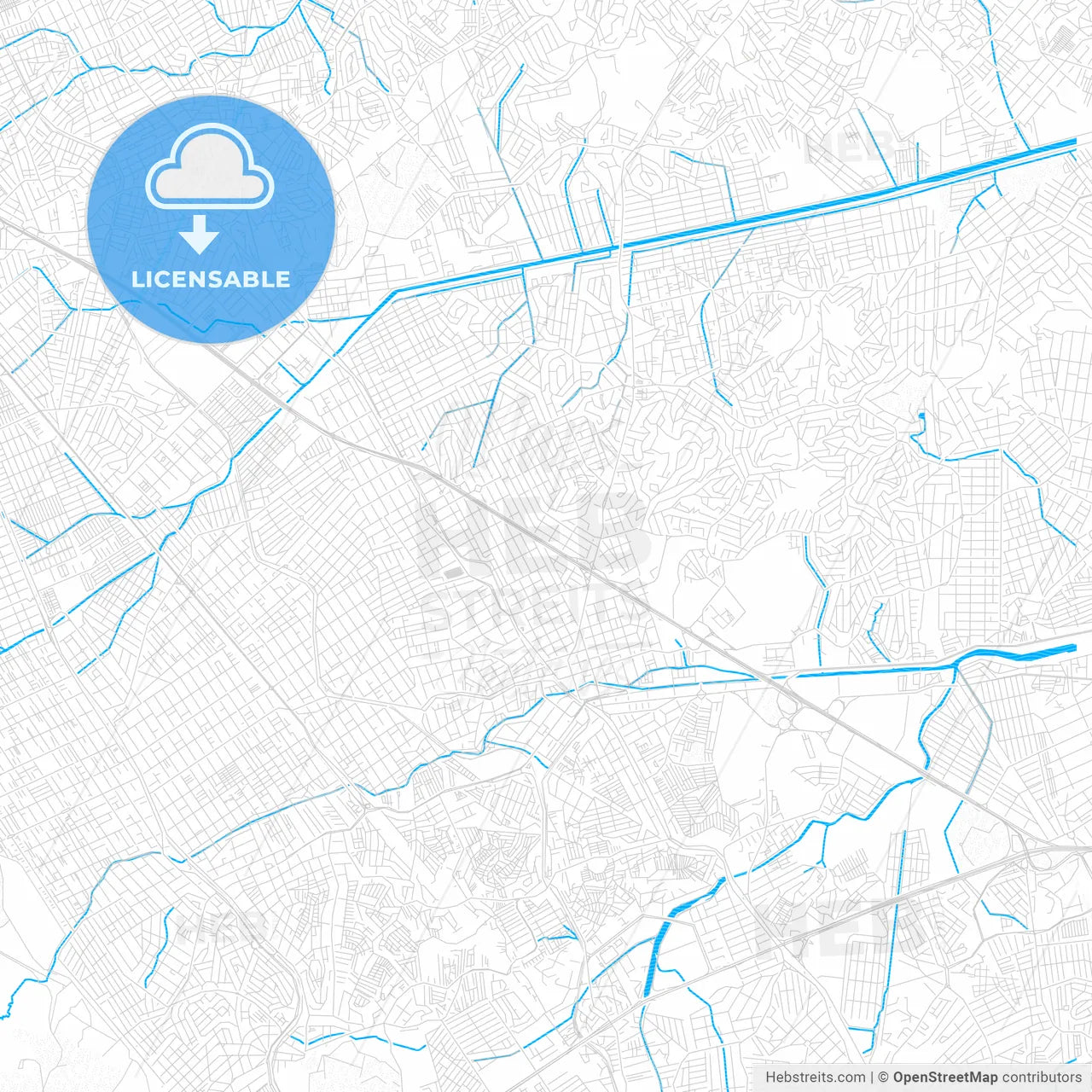Sao Joao de Meriti, Brazil PDF vector map with water in focus