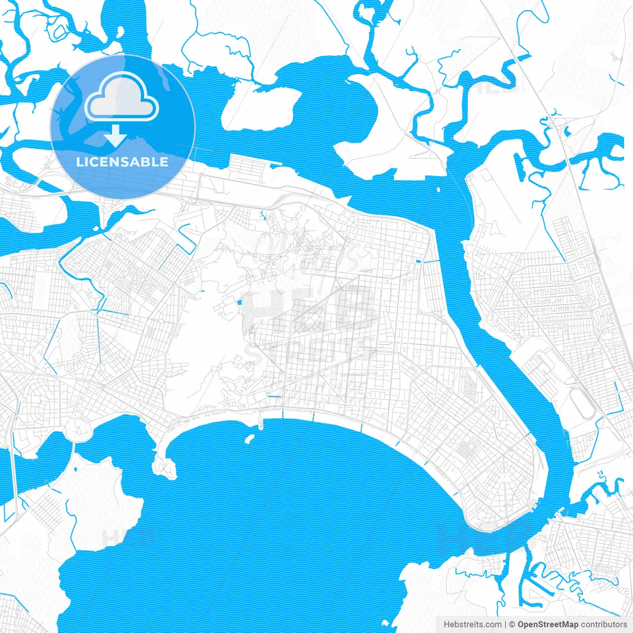 Santos, Brazil PDF vector map with water in focus