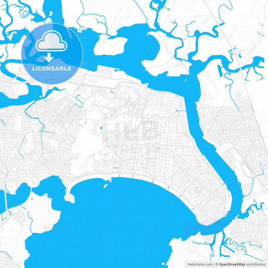 Santos, Brazil PDF vector map with water in focus