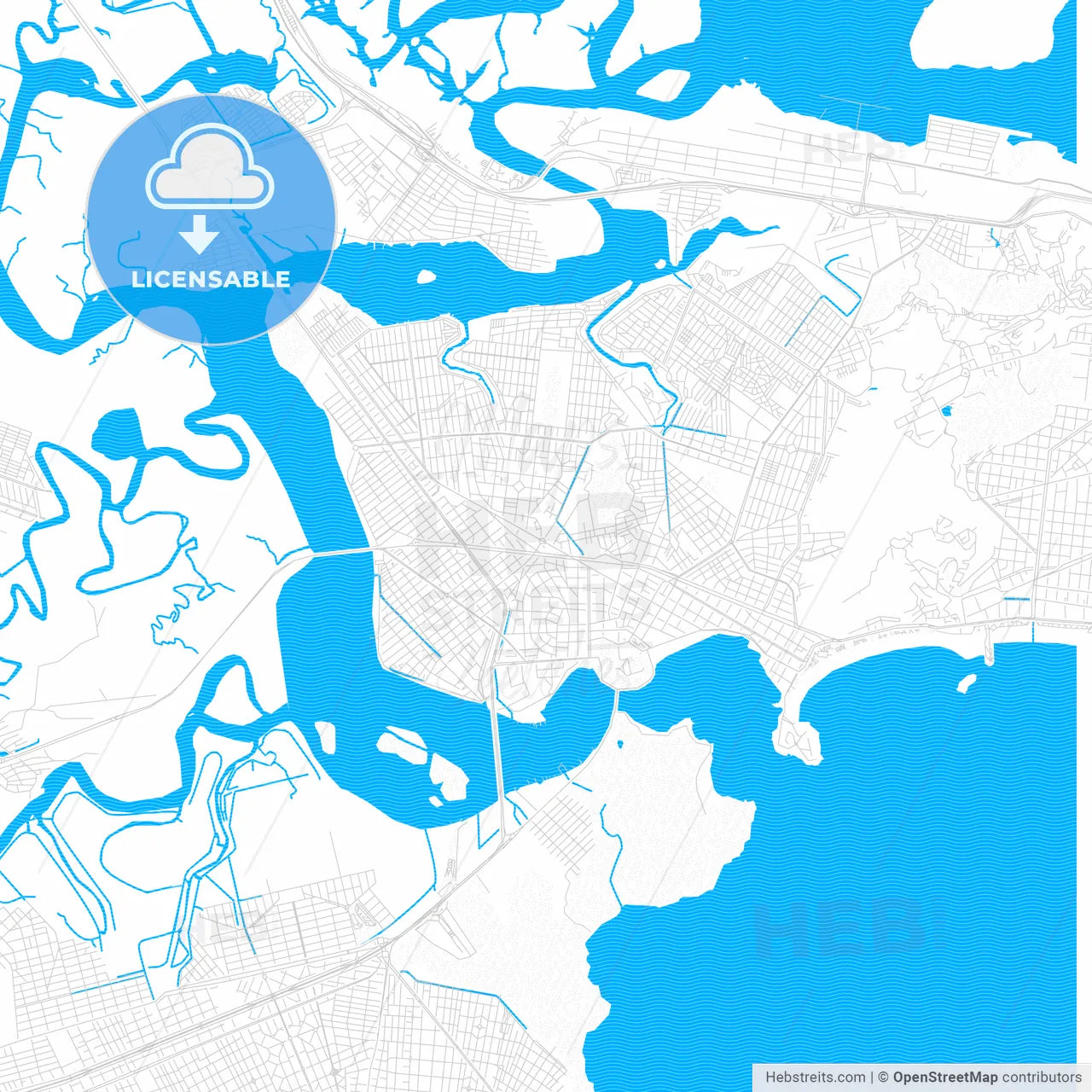 Sao Vicente, Brazil PDF vector map with water in focus