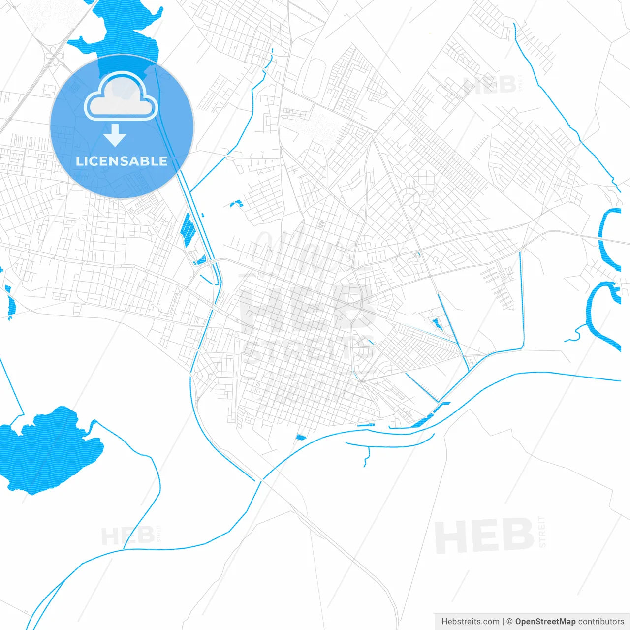 Pelotas, Brazil PDF vector map with water in focus