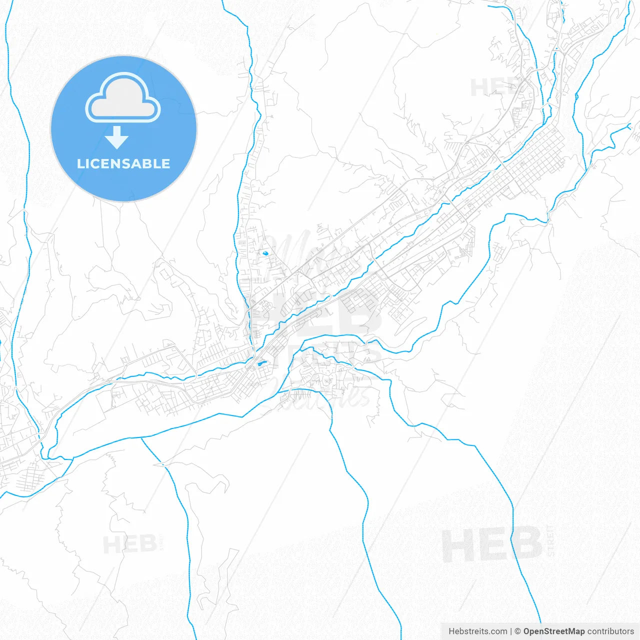 Merida, Venezuela PDF vector map with water in focus