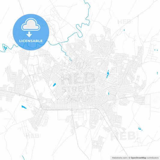 Uberaba, Brazil PDF vector map with water in focus