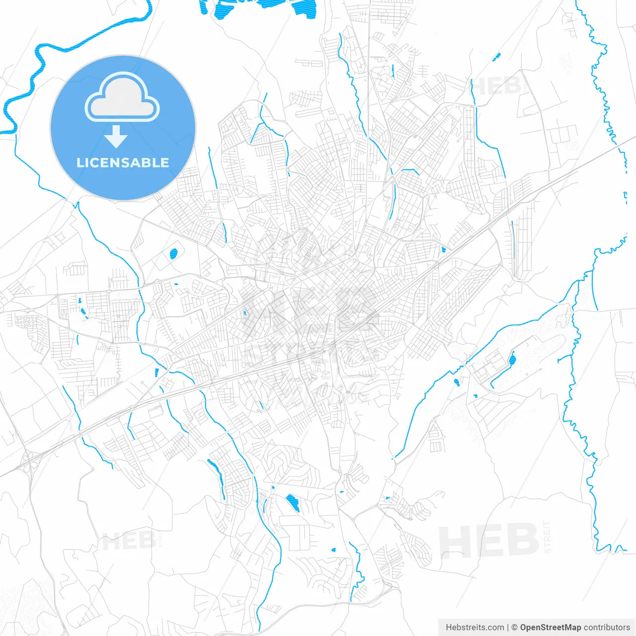 Taubate, Brazil PDF vector map with water in focus
