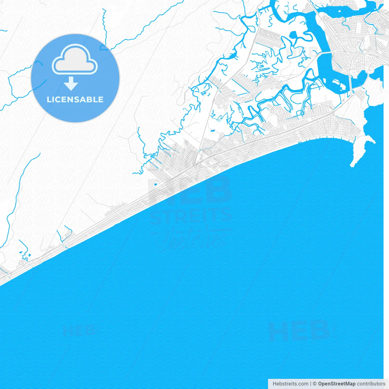Praia Grande, Brazil PDF vector map with water in focus
