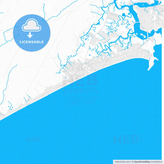 Praia Grande, Brazil PDF vector map with water in focus