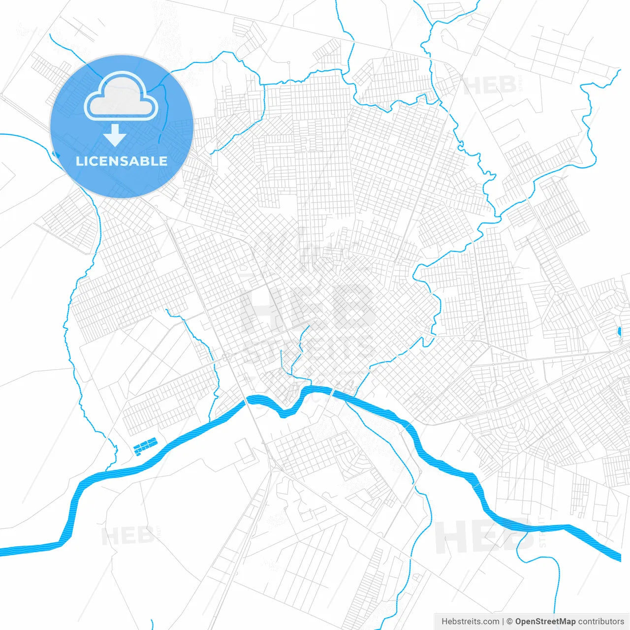 Rondonopolis, Brazil PDF vector map with water in focus