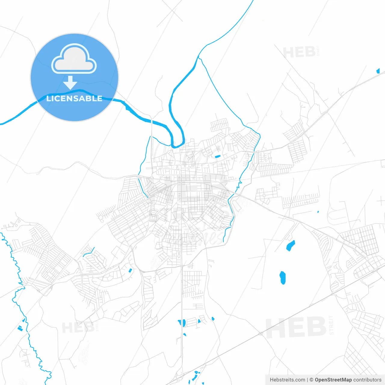 Pindamonhangaba, Brazil PDF vector map with water in focus