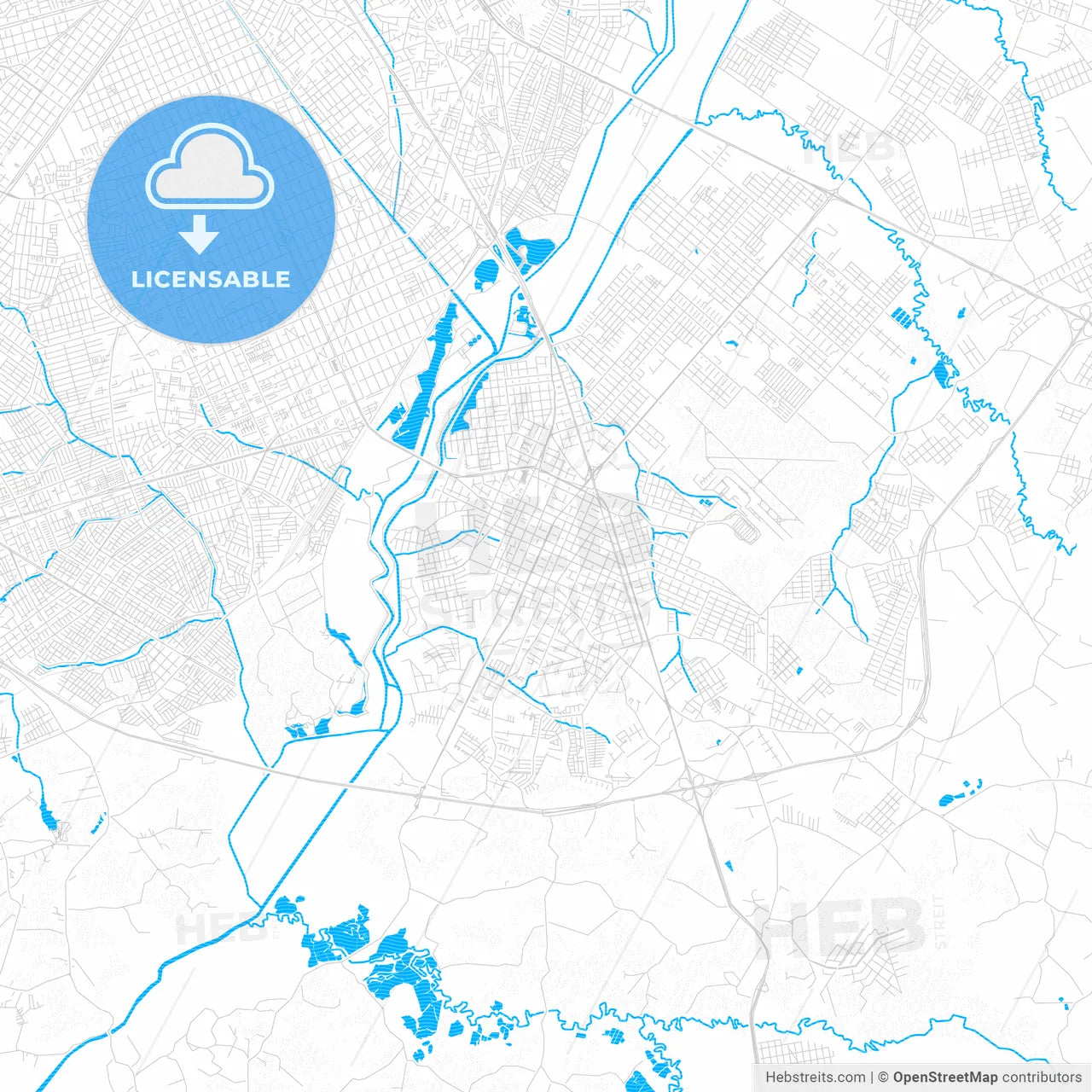 Sao Jose dos Pinhais, Brazil PDF vector map with water in focus