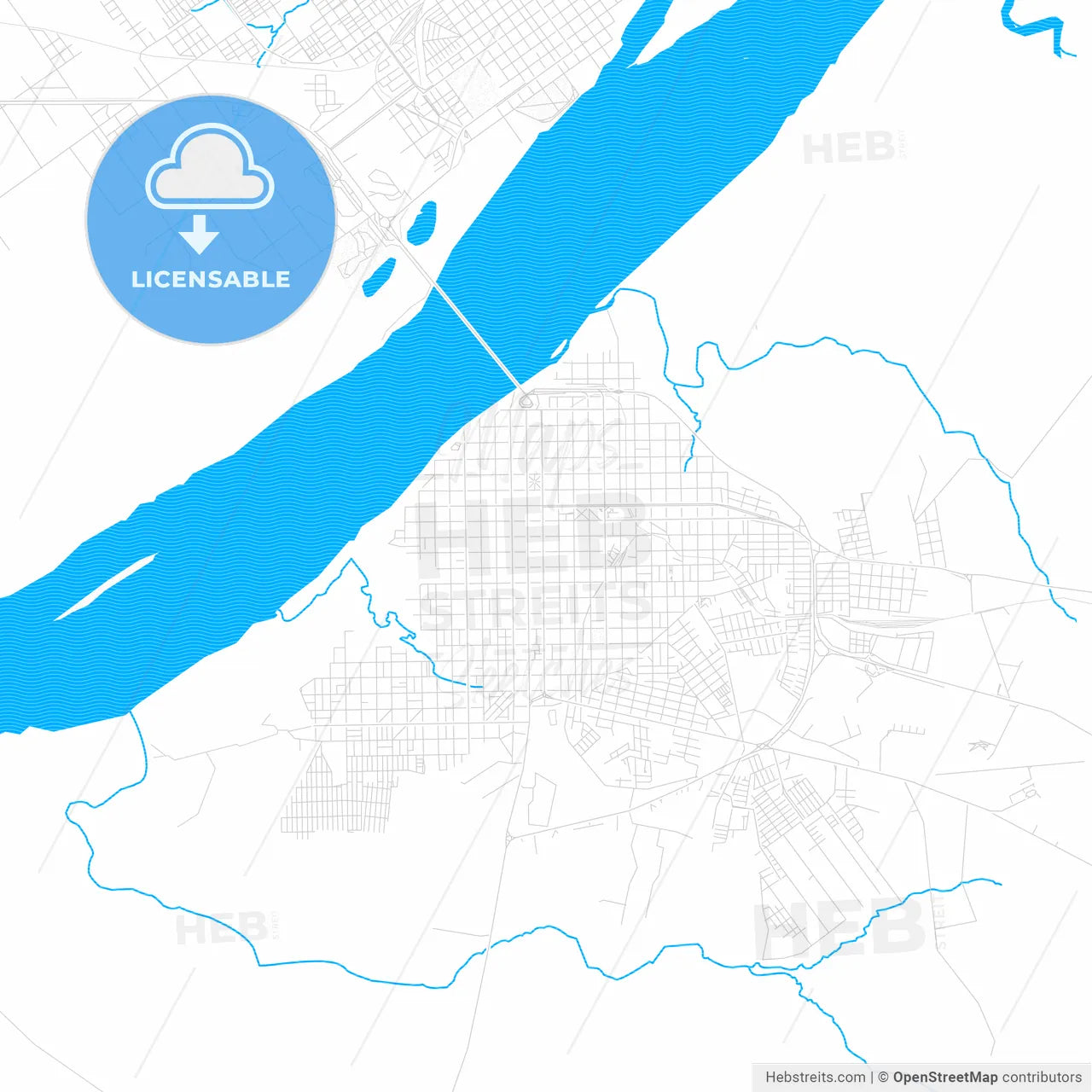 Uruguaiana, Brazil PDF vector map with water in focus