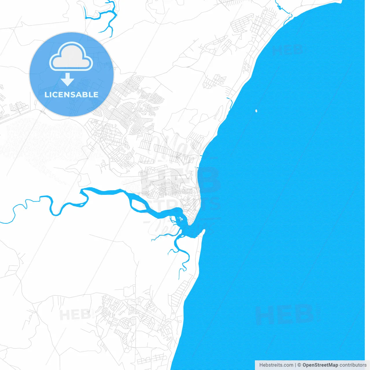 Porto Seguro, Brazil PDF vector map with water in focus