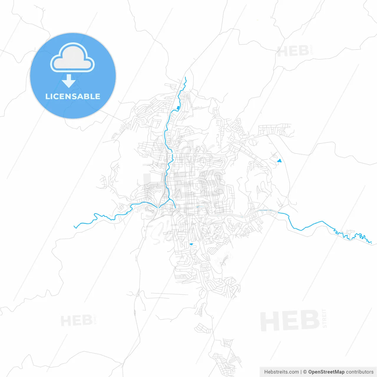 Teofilo Otoni, Brazil PDF vector map with water in focus