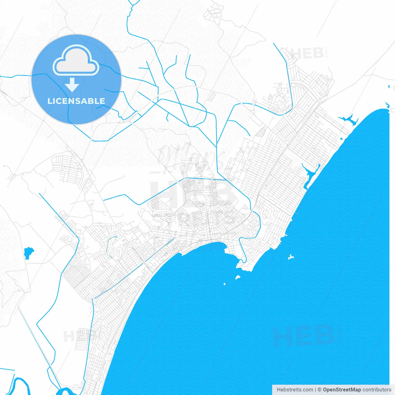 Rio das Ostras, Brazil PDF vector map with water in focus