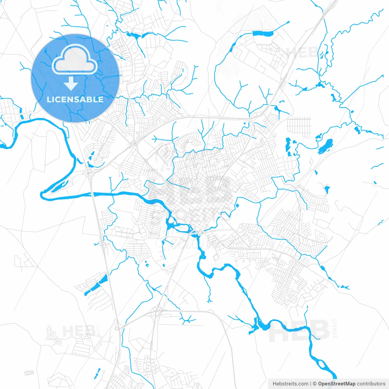 Salto, Brazil PDF vector map with water in focus