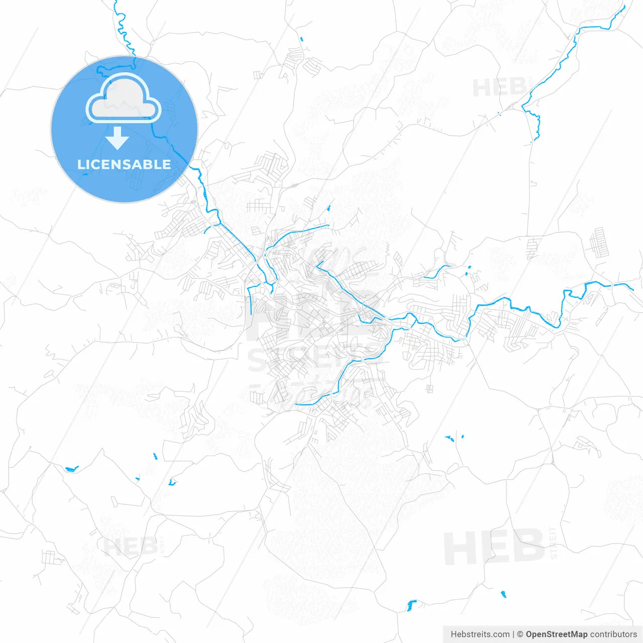 Uba, Brazil PDF vector map with water in focus