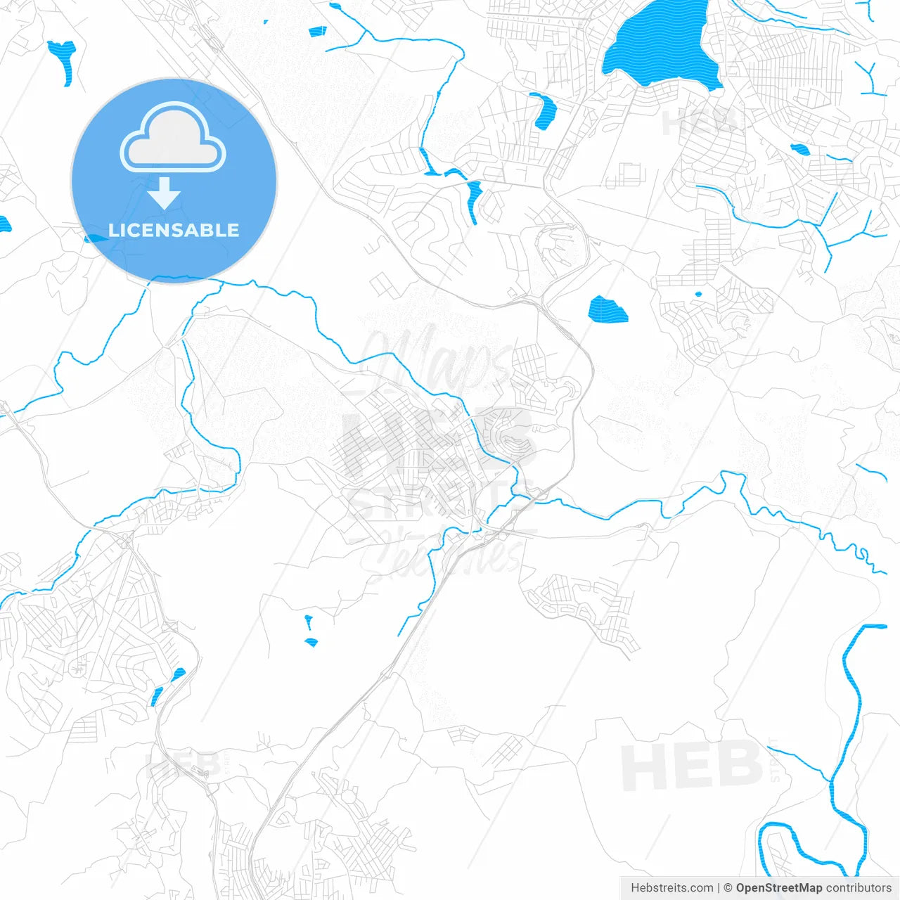 Vespasiano, Brazil PDF vector map with water in focus