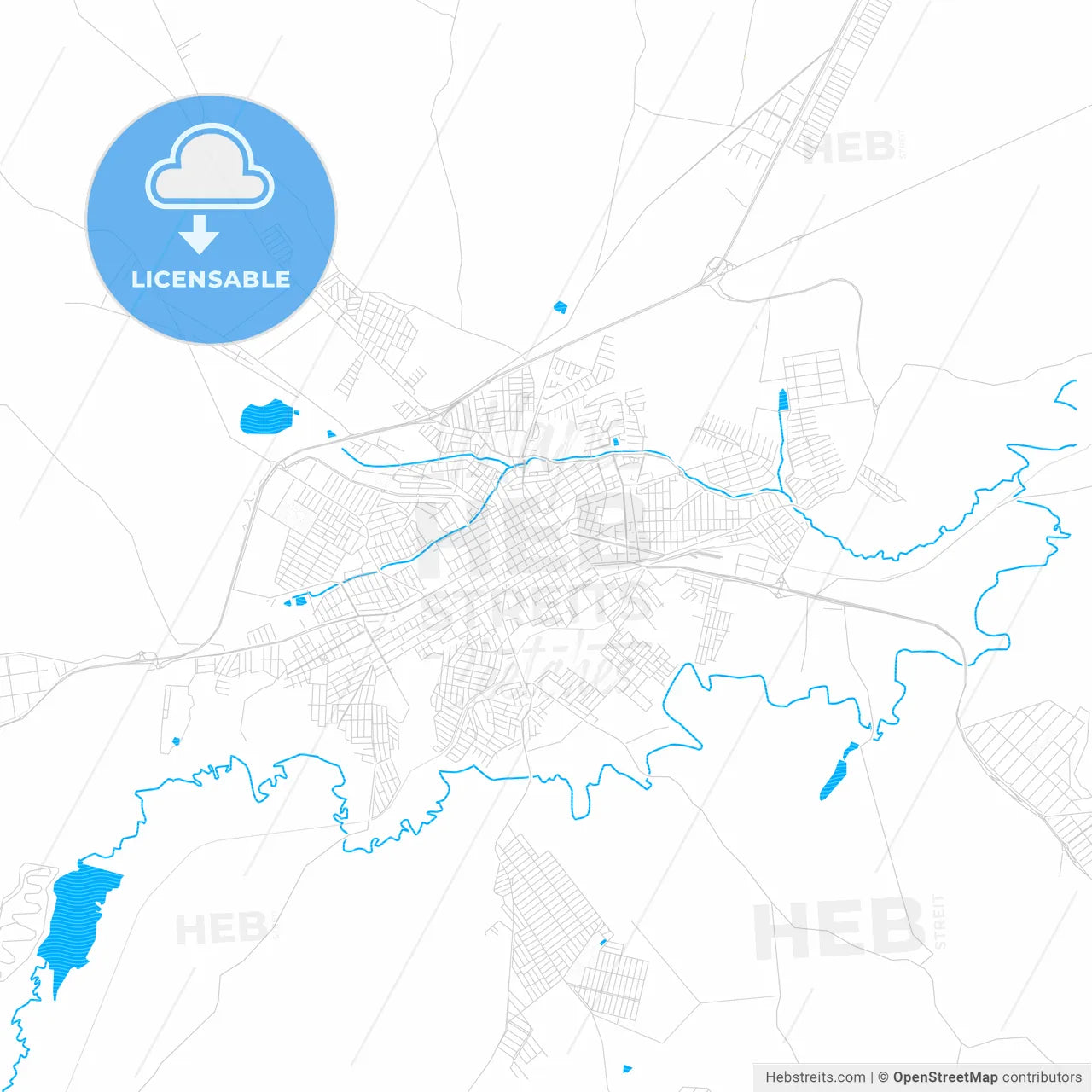 Tatui, Brazil PDF vector map with water in focus