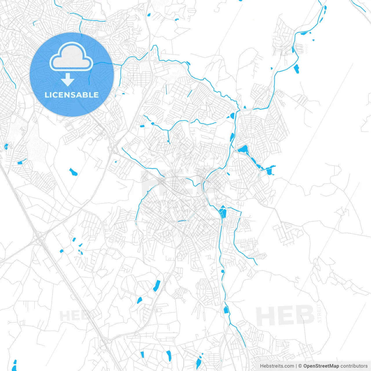 Valinhos, Brazil PDF vector map with water in focus
