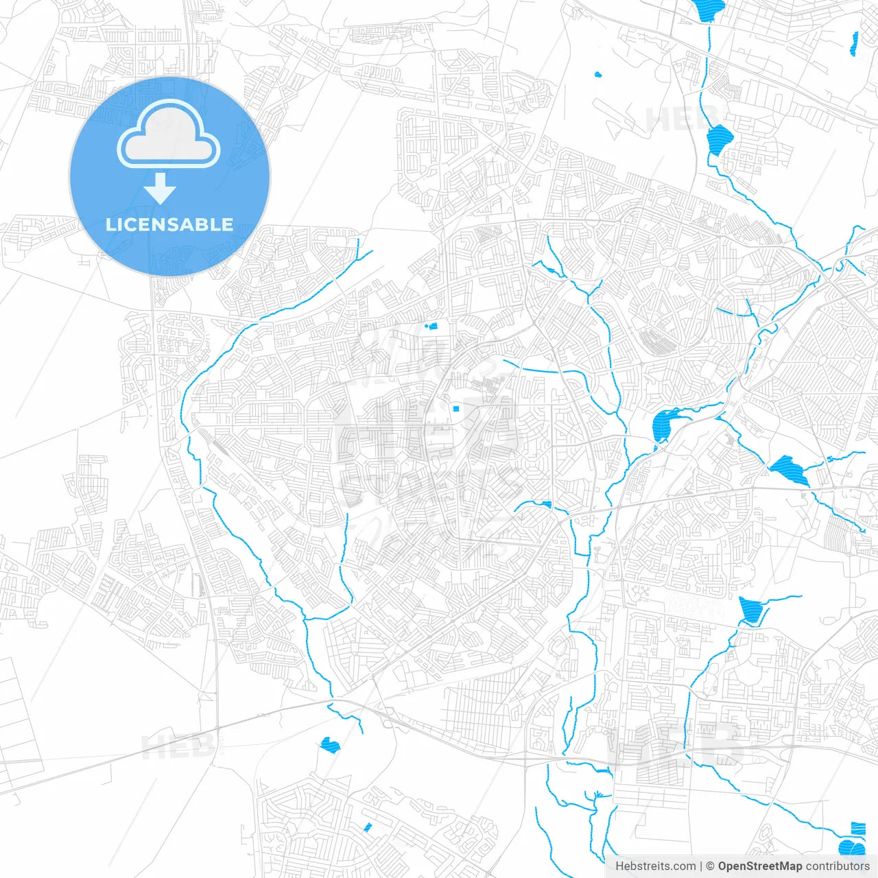 Soweto, South Africa PDF vector map with water in focus