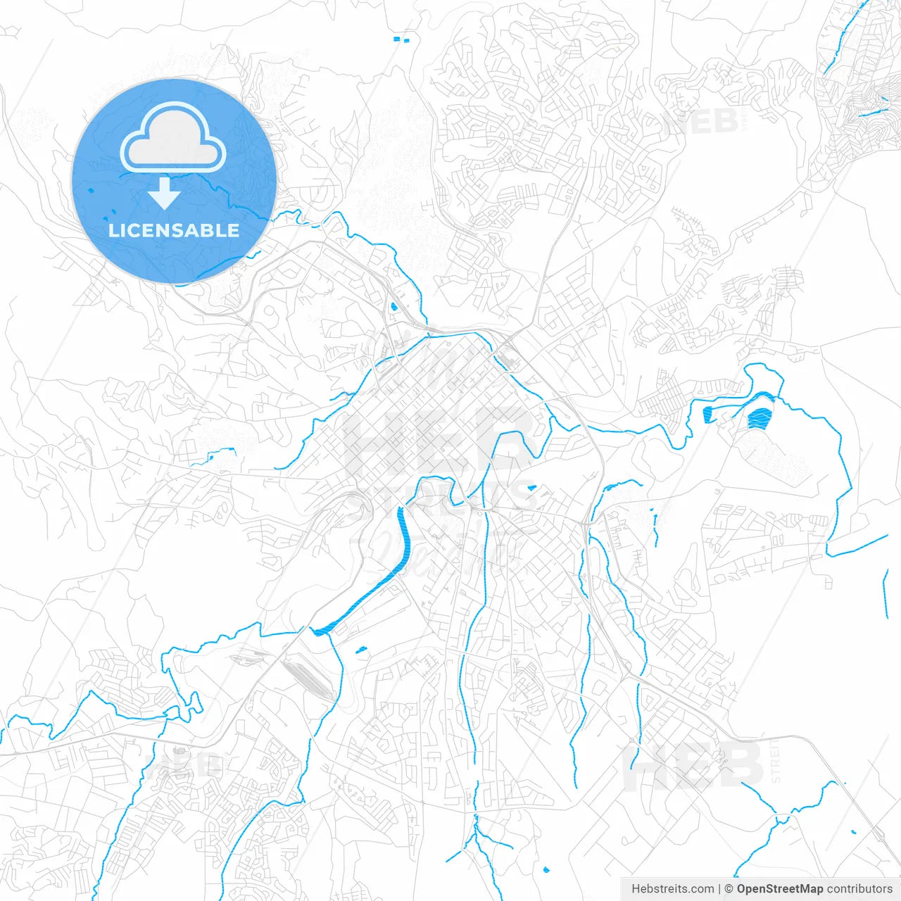 Pietermaritzburg, South Africa PDF vector map with water in focus