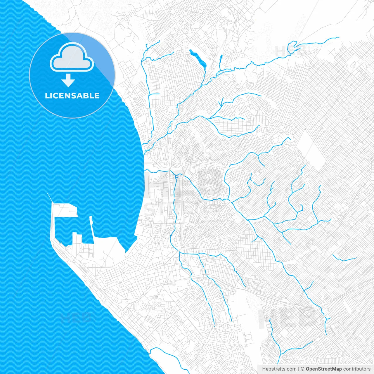 Pointe-Noire, Republic Of The Congo PDF vector map with water in focus