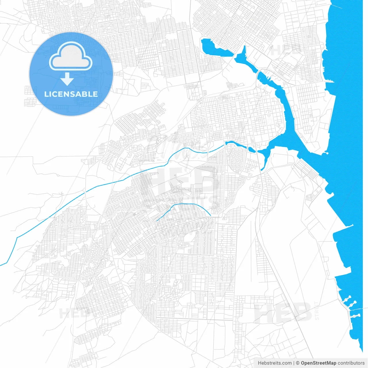 Port Sudan, Sudan PDF vector map with water in focus
