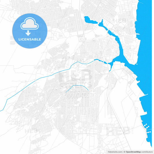 Port Sudan, Sudan PDF vector map with water in focus