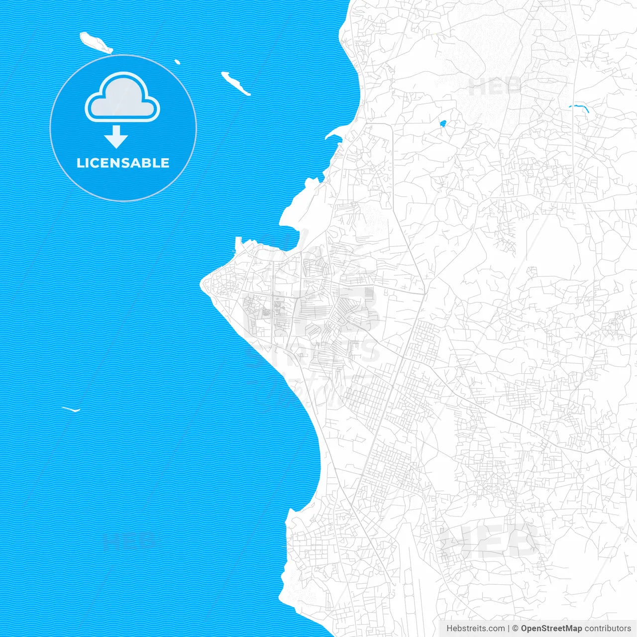 Zanzibar, Tanzania PDF vector map with water in focus