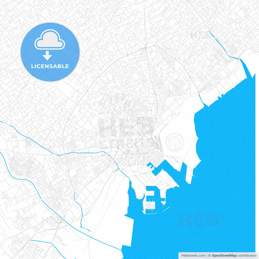 Sfax, Tunisia PDF vector map with water in focus