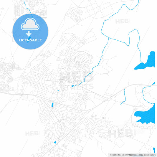 Witbank, South Africa PDF vector map with water in focus