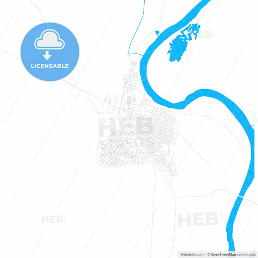 Singa, Sudan PDF vector map with water in focus