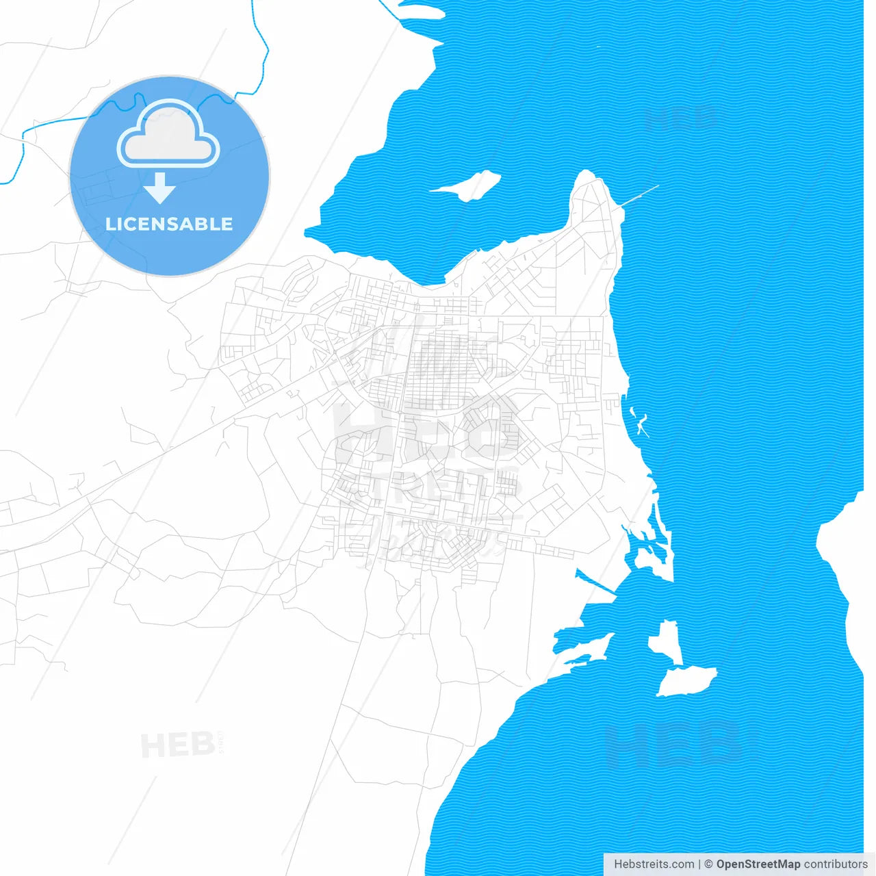 Tanga, Tanzania PDF vector map with water in focus