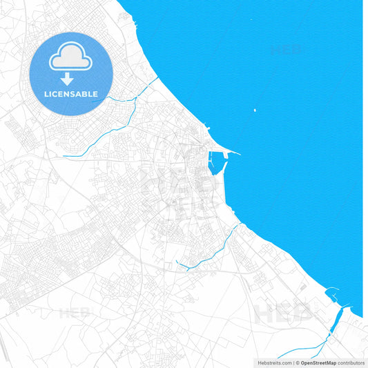 Sousse, Tunisia PDF vector map with water in focus