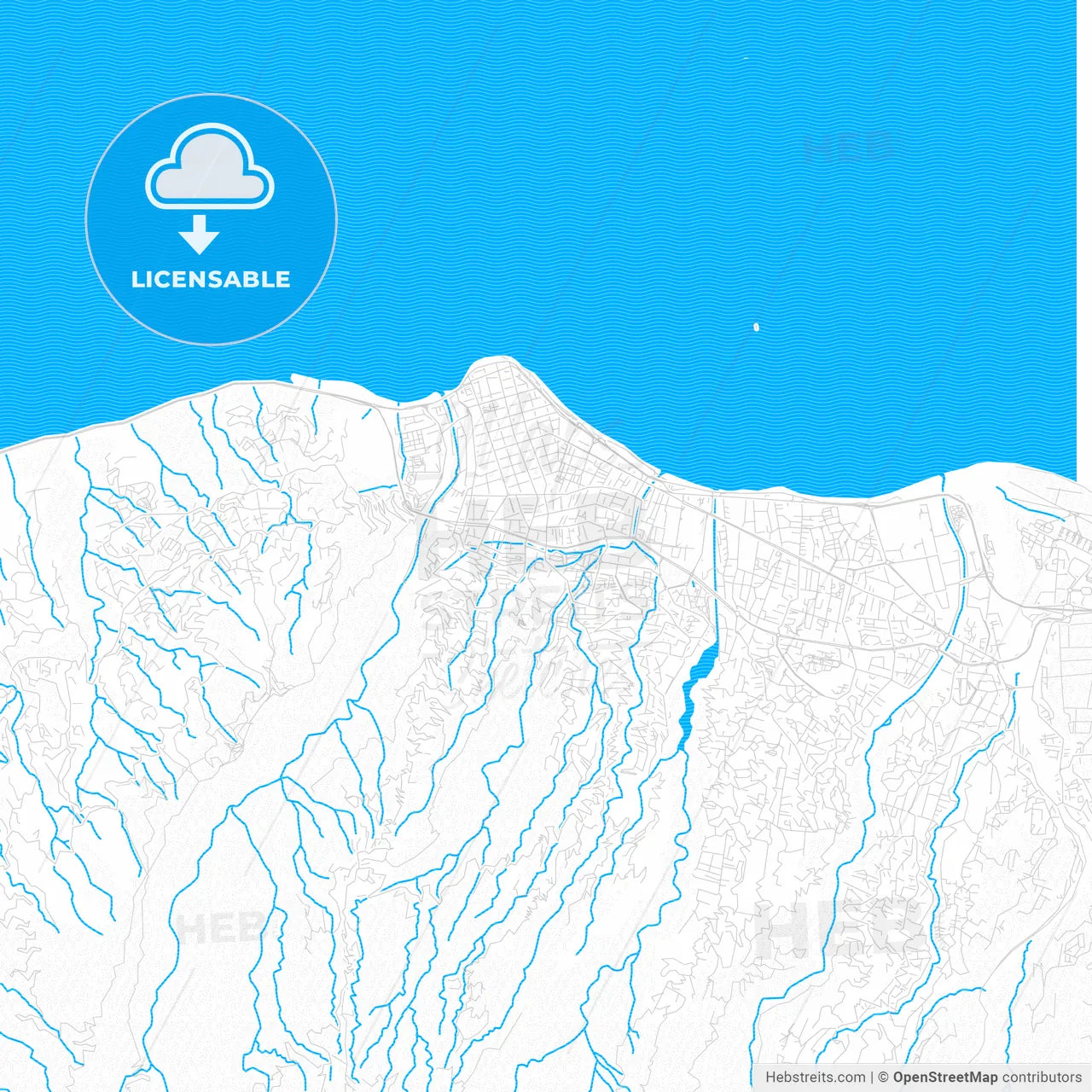 Saint-Denis, Reunion PDF vector map with water in focus