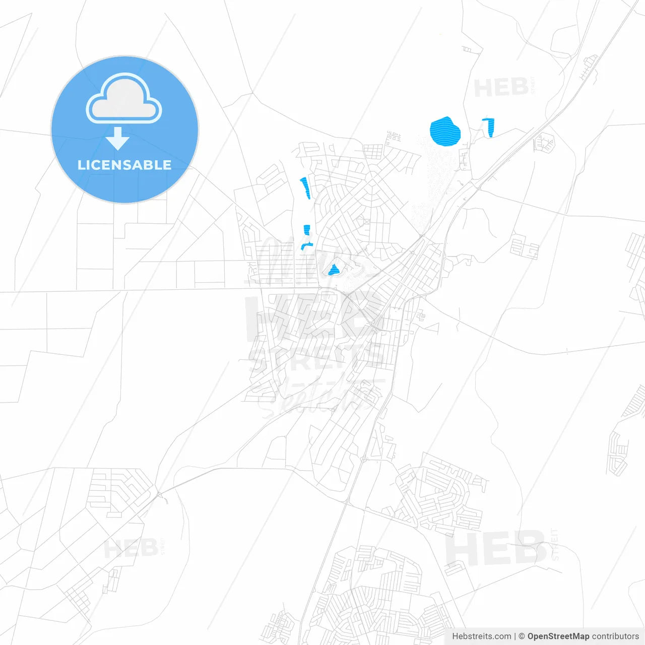 Randfontein, South Africa PDF vector map with water in focus