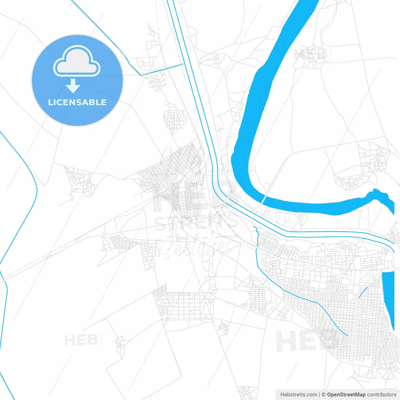 Sinnar, Sudan PDF vector map with water in focus