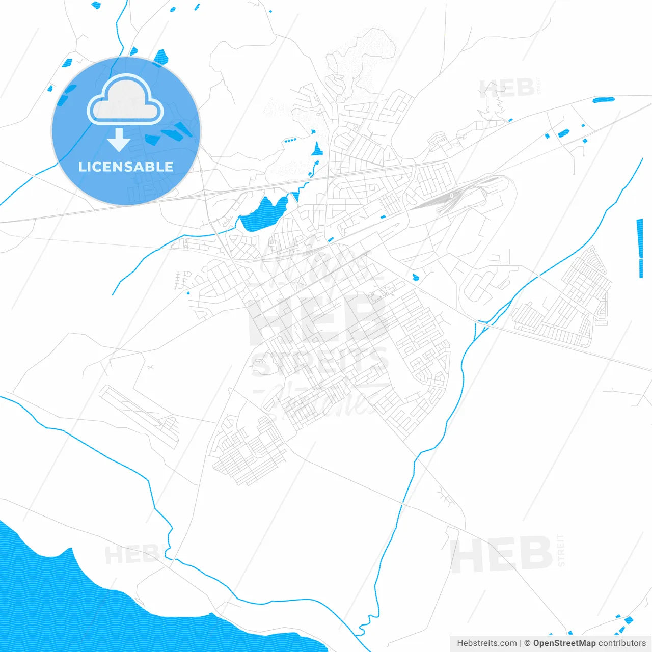 Worcester, South Africa PDF vector map with water in focus