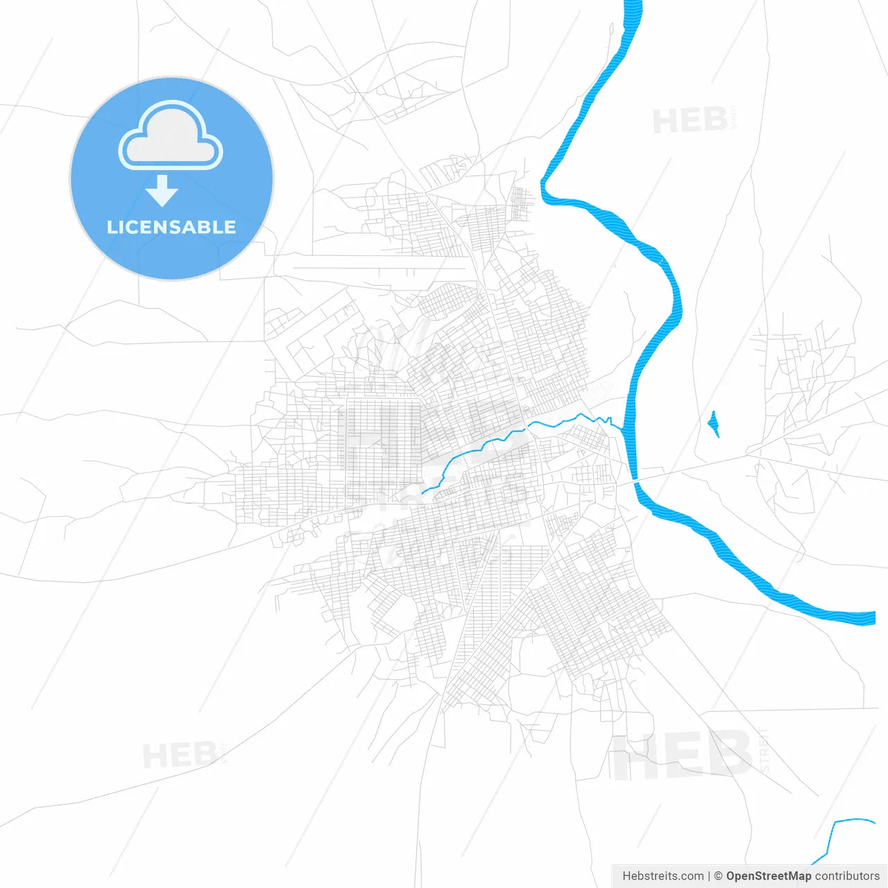 Wau, South Sudan PDF vector map with water in focus