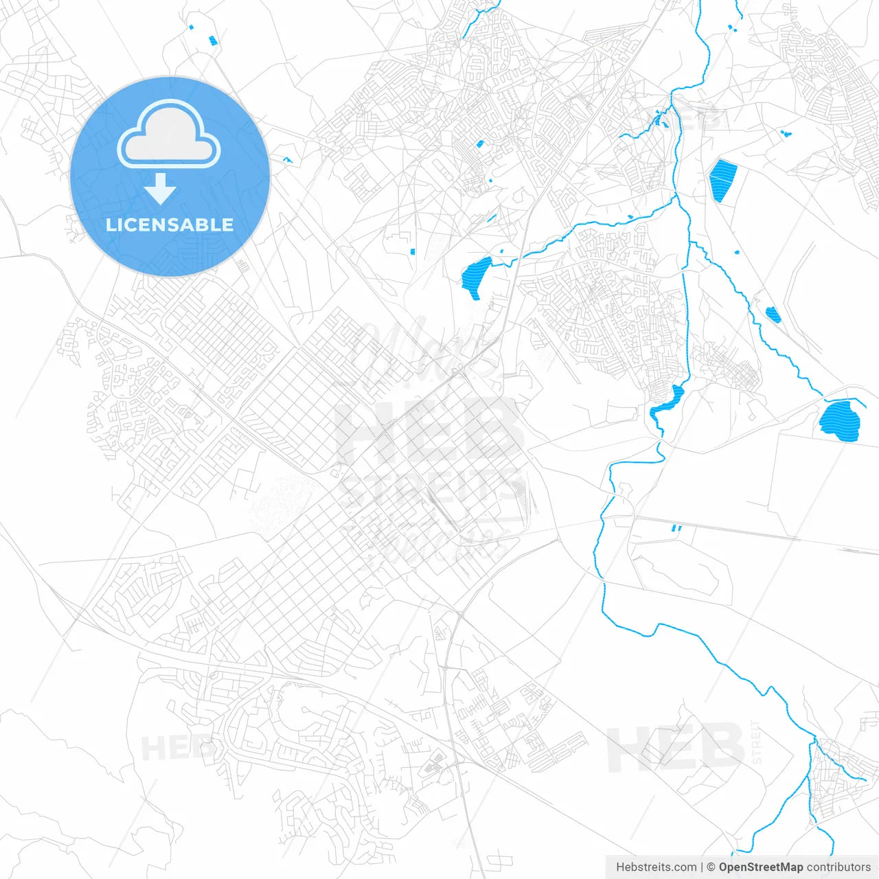 Rustenburg, South Africa PDF vector map with water in focus