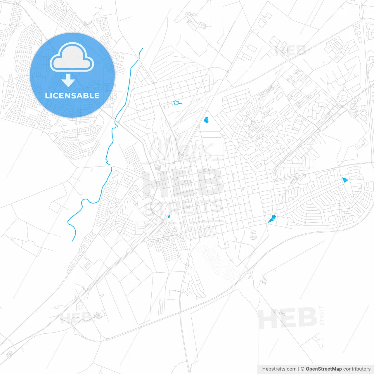 Polokwane, South Africa PDF vector map with water in focus