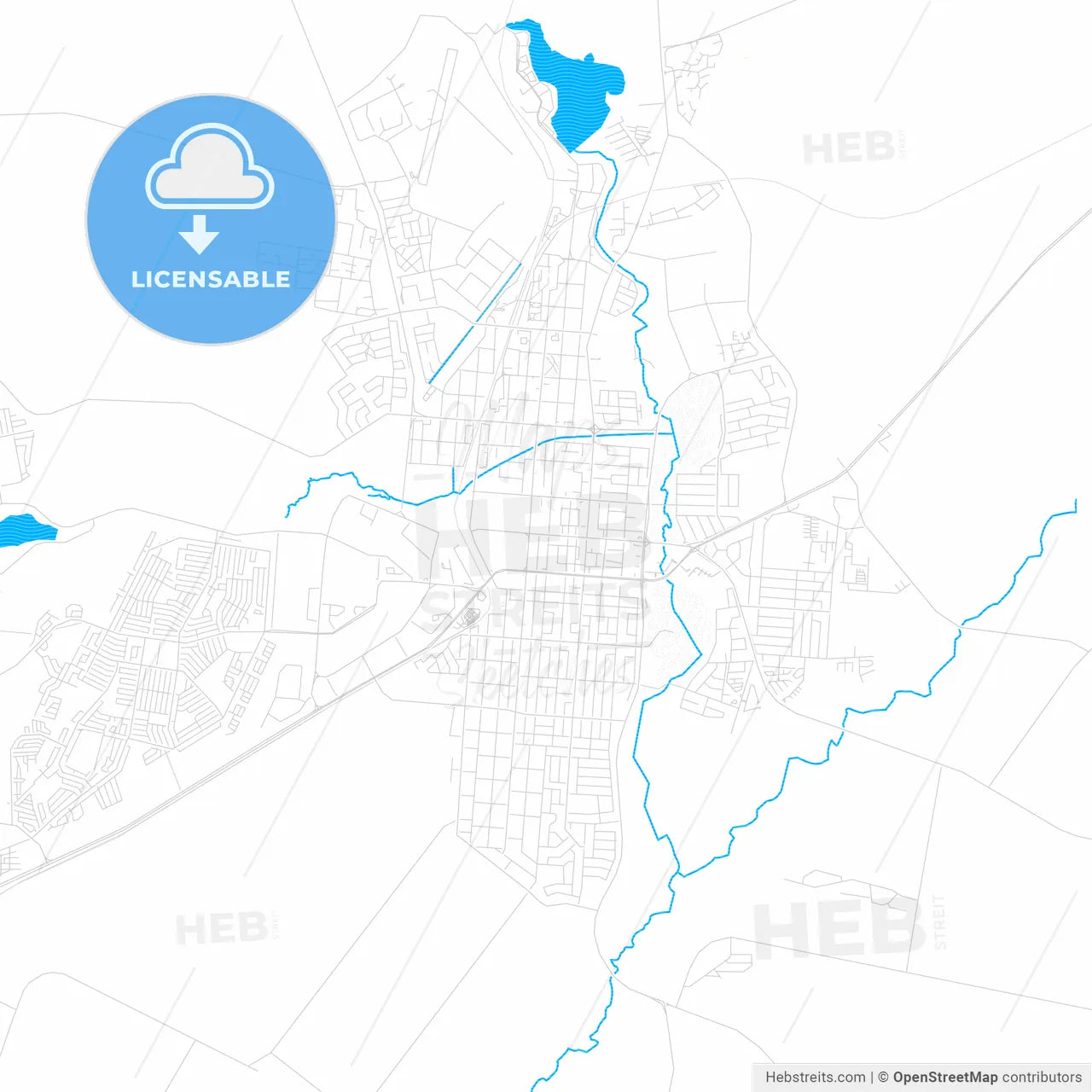 Potchefstroom, South Africa PDF vector map with water in focus