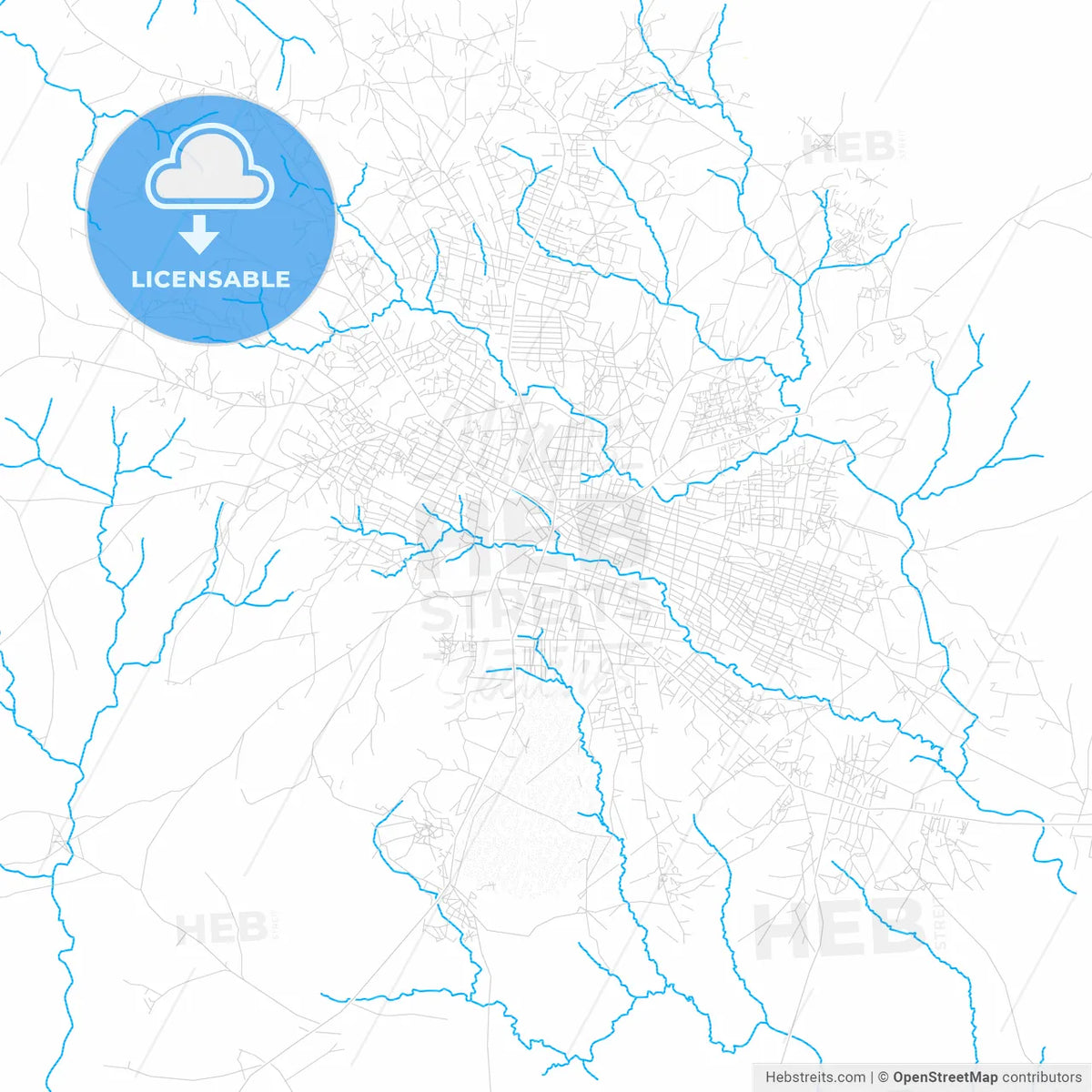 Sokode, Togo PDF vector map with water in focus
