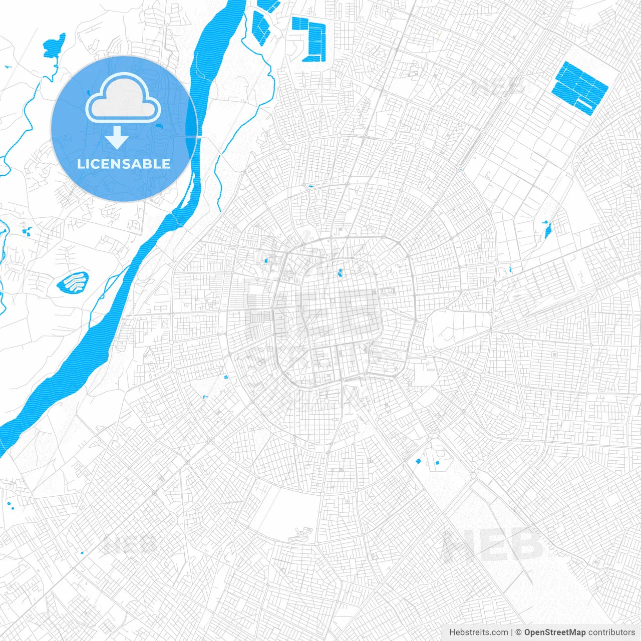 Santa Cruz de la Sierra, Bolivia PDF vector map with water in focus