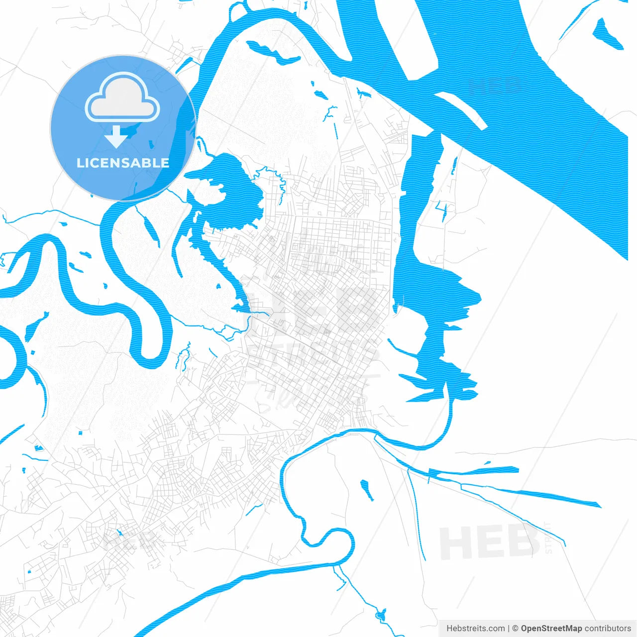 Iquitos, Peru PDF vector map with water in focus