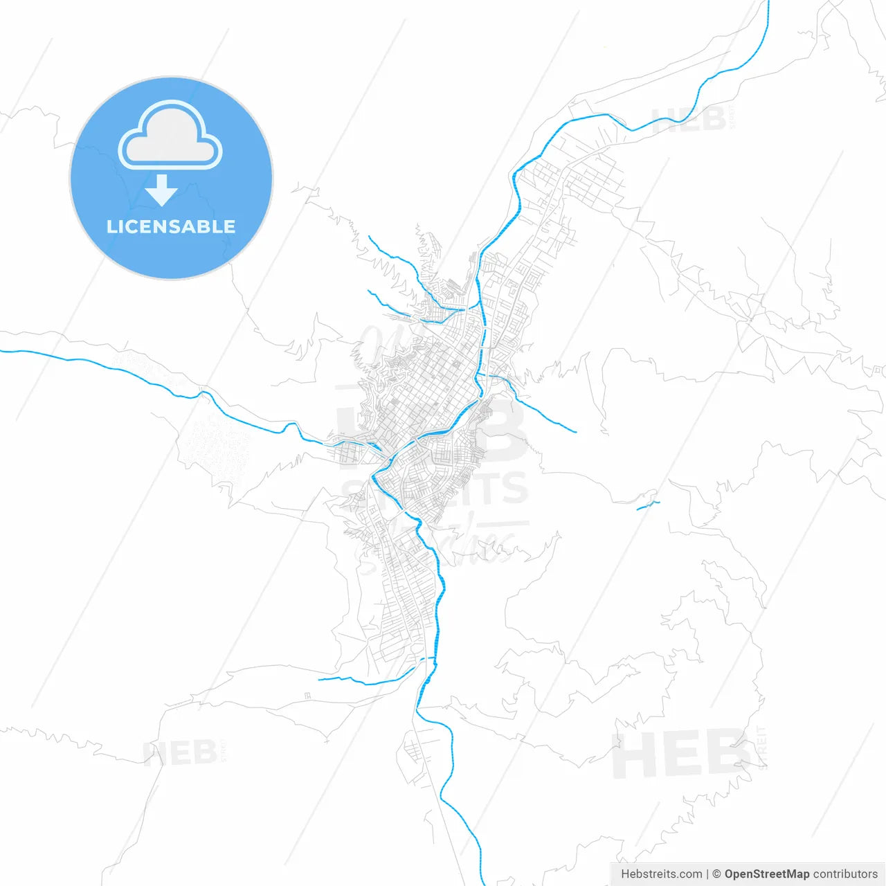 Huanuco, Peru PDF vector map with water in focus