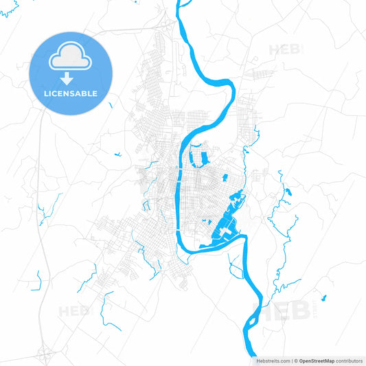 Quevedo, Ecuador PDF vector map with water in focus