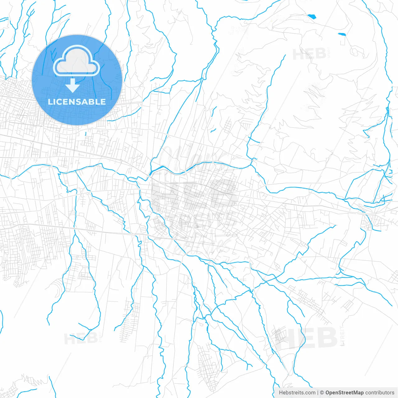 Sacaba, Bolivia PDF vector map with water in focus